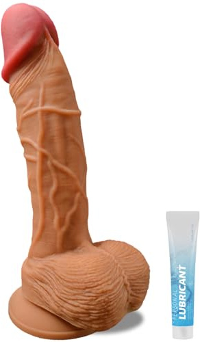 17,8CM Realistischer Silikon Dildo Weich Sex Spielzeug mit Saugnapf für die Frau, Diloschwanz Dildos Sexspielzeug für Frauen & Männer, Anal Dildo für G-Punkt & Analstimulation mit Hoden für Anfänger