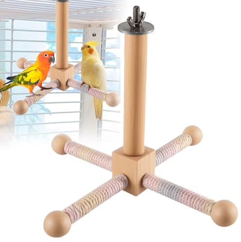 Vogelspielzeug 360° Drehbares Vogel Spielzeug,Holz Karussell Sitzstangen für Wellensittiche, Wellensittich Zubehör, Geeignet für Papageien, Sittiche, Vögel, Zimmervolieren
