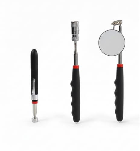 3-teiliges Pick-Up Werkzeug Set: Teleskop-Magnetheber mit starker LED, flexibler Inspektionsspiegel & Magnetgreifer | Das ideale KFZ- & Werkstatt-Zubehör