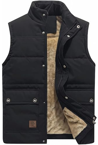 KEFITEVD Fleeceweste Herren Winterjacke Thermo Weste Anglerweste Steppjacke Outdoor Safari Weste Warme Übergangsjacke Schwarz XL