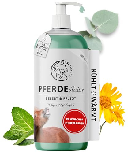 Pumpspender Pferdesalbe 500ml kühlend und wärmend - Pferdebalsam extra stark mit Menthol, Minzöl, Wintergrün & Rosmarin - Gel für Muskeln & Gelenke