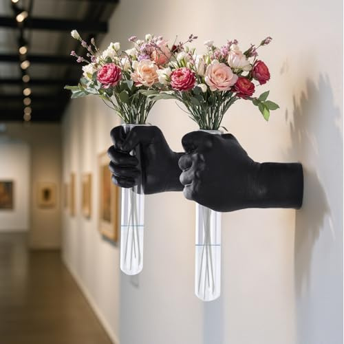 Wandskulpturen, Hände, Vase, Heimdekoration, Wandmontage, Kunstskulptur, einzigartige Wandkunst-Statue, flippige Blumenvasen-Dekorationen, moderne eklektische Hängedekoration, Händestatue (schwarz), 2