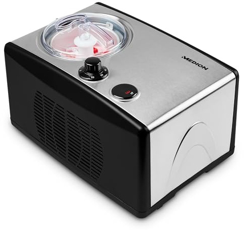 MEDION Eismaschine mit Kompressor (selbstkühlend, geeignet für die Zubereitung von Eiscreme, Frozen Yoghurt & Sorbet, 1,5 Liter, 150 Watt, MD 18387)