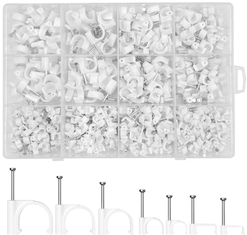 Chiluxendo 500stk Kabelhalter Runde + 200stk Kabelschellen Quadrat, Nagelschellen, Kabelklemmen, Kabelklemme mit Nagel, Kabel Cable Clips, Kabelschelle, Kabelbefestigung, Kabelhalterung, Nagelschelle