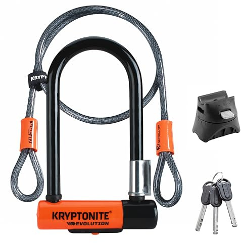Kryptonite Evolution Mini-7 Bügelschloss aus gehärtetem Stahl mit Vinylbeschichtung, mit flexiblem Kabel und Flexframe-Halterung, Sicherheitslevel 7/10, für Fahrräder & E-Bikes, 1,61 kg, 8,3 x 17,8 cm
