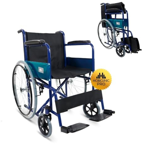 Mobiclinic®, Faltrollstuhl, Alcázar, Europäische marke, Sitz 46 cm, Manuelle bremse, Feste armlehnen und klappbare fußstützen, Farbe: blau/schwarz