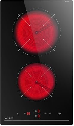 Hermitlux Einbau-kochplatten 2er Elektrisch Glaskeramik, 2 Zonen, 3300W, 9 Stufen 28.8 cm mit Timer, Touch & Kindersicherung - Induktionskochfeld 2 Platten Für alle Töpfe