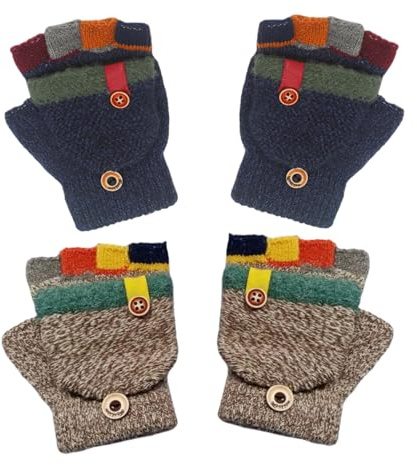 TYFGRT 2 Paar Kinder-Farbblockhandschuhe, Warme Handschuhe, Kinder-Strickhandschuhe, Halbfingerhandschuhe, Süße Kinderhandschuhe, Weiche Handschuhe