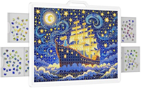 Lifewit 1500 PCS Drehbar Puzzlebrett mit 4 Schubladen und Schutzabdeckung, Tragbar Puzzle Tablett mit Filzmatte, Multifunktionaler Puzzletisch für Kinder und Erwachsene, Puzzle Organizer 89x68,5 cm