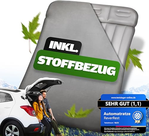 ReverRest® Auto-Matratze - modulares 6-Kammer Design [inkl. Stoffbezug] elektrisch aufblasbar | Luftmatratze für Kofferraum, Rückbank & Outdoor | Camping-Bett Autobett