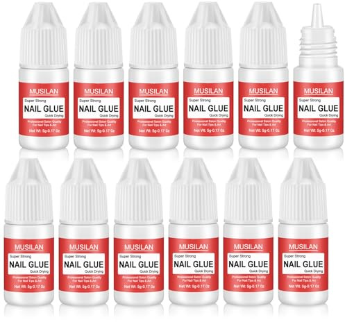 MUSILAN Nagelkleber für tips 5g×12 Stück Nagelkleber für Kunstnägel Extra Stark Nail Glue Gel für Acrylnägel, Nail Glue für Paste Strasssteine, Edelsteine, Schmuck, für Reparatur von eingerissen nägel
