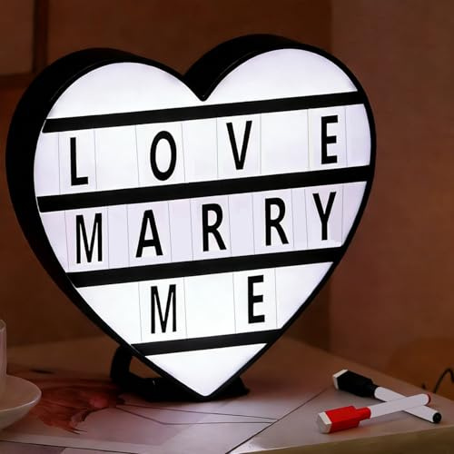 Herzförmig LED Lightbox mit 96 Buchstaben, 2 Stifte, Batterie und USB Betrieben, LED Leuchtkasten für Weihnachten Dekoration Party, Valentinstag Neujahr Deko, Weihnachten Geschenke für Kinder