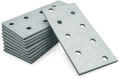OMIDEAS 10 x Lochplatten (80 x 40 x 2) Flachverbinder Holzverbinder Verbindungsplatte Verbinder, Silber Verzinkt
