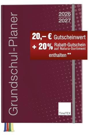 TimeTex Grundschul-Planer A4-Plus bordeaux - Schuljahr 2026-2027 - Terminplaner für die Grundschule - Lehrerkalender - Schulplaner - 10716 - mit breitem Verschlussgummi