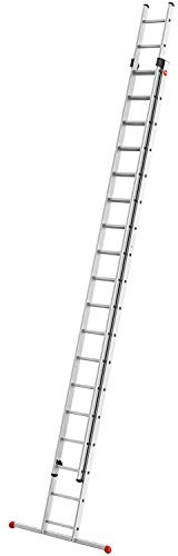 Hailo S80 ProfiStep Duo Alu-Schiebeleiter - 2 x 18 Sprossen belastbar bis 150 kg - Rastsystem mit Anhebesicherung - sprossenweise höhenverstellbar - Aluleiter Made in Germany - rostfrei - Silber