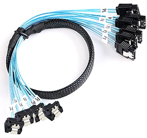 ADCAUDX SATA-III-Kabel: 0,5 m, 6 Stück/SATA-Kabel, 90 Grad, rechtwinkliges SATA-Datenkabel, SAS/SATA-6 Gbit/s, Kabel für Server-Raid SDD, HDD, CDs, DVD-Laufwerke (1,6 Fuß)