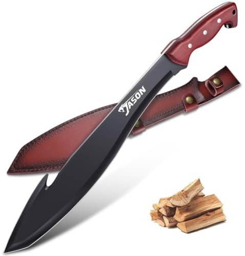 JASON Machete Survival Großes Outdoor Messer Feststehend mit Holzgriff Bushmesser Jagdmesser mit PU Scheide Großes Bushcraft Messer für Outdoor Aktivitäten
