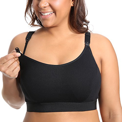 Gratlin Damen Stütz Sport Still BH Große Brüste Baumwolle Racerback Schwangerschafts BHS Schwarz L