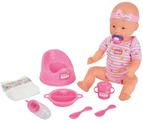 Simba 105039005 - New Born Baby Puppe, für Kinder ab 3 Jahren, Spielpuppe mit Funktionen, kann Trinken und PIPI Machen, 8 Teile, mit Babypuppe & Zubehör