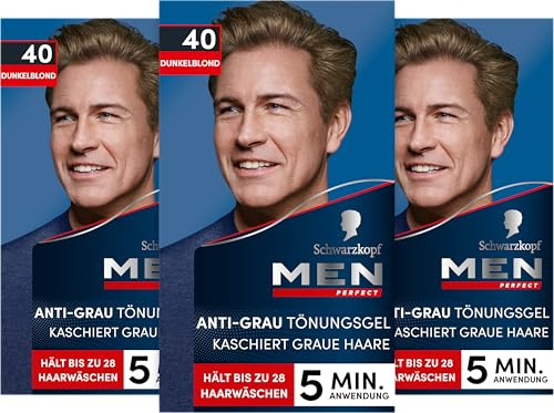Schwarzkopf Men Perfect Anti-Grau Tönungs-Gel 40 Dunkelblond (80 ml), Haarfarbe für Männer blendet graue Haare aus, Anti-Grau Tönung für ein natürlich aussehendes Ergebnis