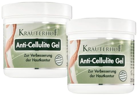 Kräuterhof® Anti Cellulite Gel Duo Set (2 x 250ml) – mit hochdosiertem Koffein & Carnitin und angenehmen Wärme-Effekt & erfrischendem Duft, Verbesserung der Hautkontur, straffende Anti Cellulite Creme