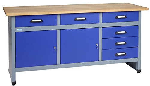 Küpper Werkbank 12177, 170x84x60 cm, 6 Schubladen, 2 Türen, 300 kg Traglast, 30 mm Massive Buchenarbeitsplatte
