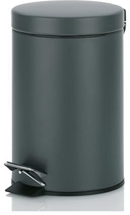 kela Kosmetikeimer 3L MONACO, Metall Tretmülleimer Badzimmer, WC, Küche, Badmülleimer mit herausnehmbarem Einsatz, dunkelgrau matt