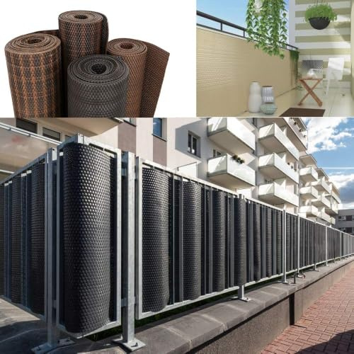 R.G. Balkonverkleidung Balkonblende Sichtschutzmatte Balkonbespannung Polyrattan Blende Meterware PE-Rattan Zaunblende Balkonblende (110cm, Grau)