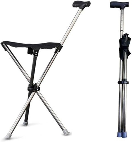 Klappbarer Gehstock für Senioren Aid Stativ Krückenstuhl mit Sitz Gehstock mit Sitz Höhe 86 cm, Nicht Verstellbar Leicht Spazierstock Wanderstock Tragbare Krücke Gehhilfe 3 Beine
