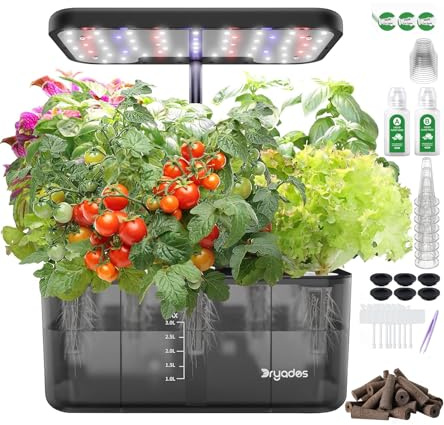 DRYADES Hydroponisches Anbausystem: 8 Hülsen, 24W Vollspektrum-LED Lampe mit Wassermangelwarnung | Innengarten für Küche, Wohnzimmer, Schule | Geschenkidee für Hobbygärtner