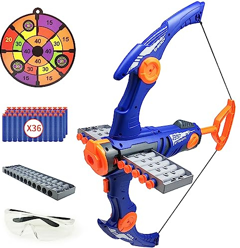 Pfeil und Bogen Set kompatibel mit Nerf Gun Kugeln, 12-Dart Clip Shot Schaumstoffkugel Spielzeug Bogenschießen Set mit 36 Schaumstoffpfeilen 14 Jahre und älter