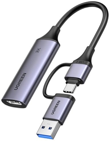 UGREEN Video Capture Card, USB 3.0 HDMI auf USB C/A Videoaufnahmekarte, 4K Eingang und 2K30Hz Capture, hdmi grabber kompatibel mit Switch Switch 2 PS5 Xbox TV Stick Camera Laptop iPad Handy Mac mini 4