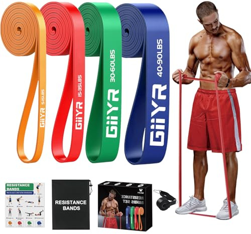 Giiyr fitnessbänder Widerstandsbänder mit 4 Stufen,Resistance Bands für Männer und Frauen,Fitnessband Set Trainingsbänder für Training,Klimmzughilfe (4 Stück (Orange/Rot/Grün/Blau))