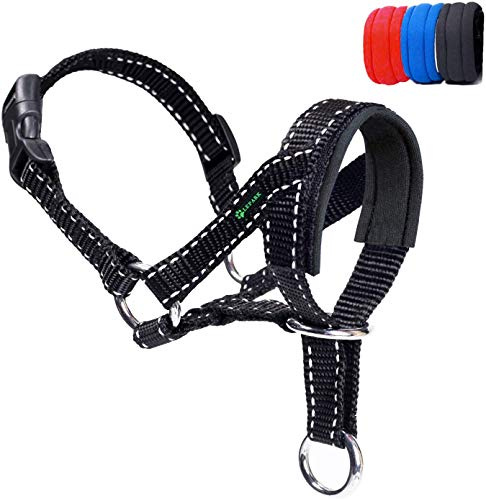 ILEPARK Hundehalfter Mit Reflektierendem Riemen, Halfterhalsband Für Hunde, Verstellbar Und Einfach Zu Kontrollieren. (L,Schwarz)