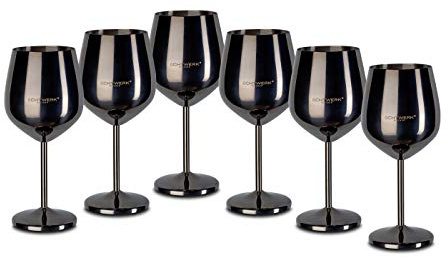 ECHTWERK bruchsichere Weinkelche aus Edelstahl, Weinglas-Set, Rotweinglas, Weinprobe-Gläser, Campinggläser, Cocktailgläser, robust, unzerbrechlich, Black Edition, 6tlg, 21x 7,3cm, 0,5L
