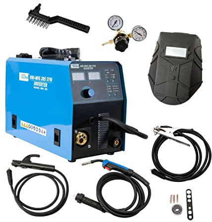 Güde Universalschweissgerät Uni-Mig 205 SYN (230 V, 4 in 1, 200 A max. Schweißstrom, 20-200 A Regelbereich, inkl. Elektrodenhalter, Schlauchpaket, Masseklemme, Druckminderer, Schweißwagen, etc.)