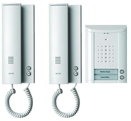 Ritto Türsprechanlage, Entravox, 1841270 | Komplettset für 2-Familienhaus, Gegensprechanlage mit Beleuchtung und Klingeltaste, weiss/weiss