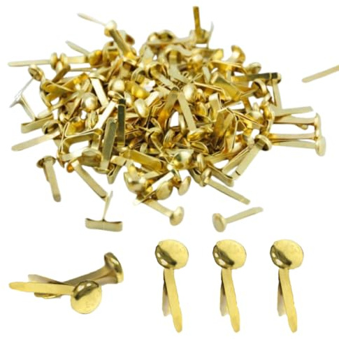 Lxtness (Gold) 100 Stück Mini Brads Musterbeutelklammern Rundkopfklammern Musterklammern Metall Rundkopfklammern Scrapbooking Brads Musterklammern Für Büro Papier Briefklammern Basteln Handwerk DIY