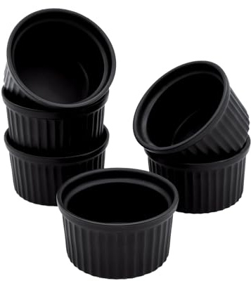 Spetebo Porzellan Creme Brulee Schälchen klein - 200 ml / 6er Set - Ofen Soufflé Schalen schwarz - Dessertschälchen Servierschale Förmchen klassisch für Dessert Muffins Pasteten Mini Auflaufform