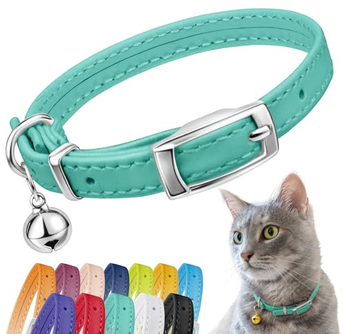 CollarDirect Leder-Katzenhalsband mit Abnehmbarer Glocke – Sicherheitsgummiband (Breakaway-Alternative) – Kätzchenhalsband für kleine & große Katzen