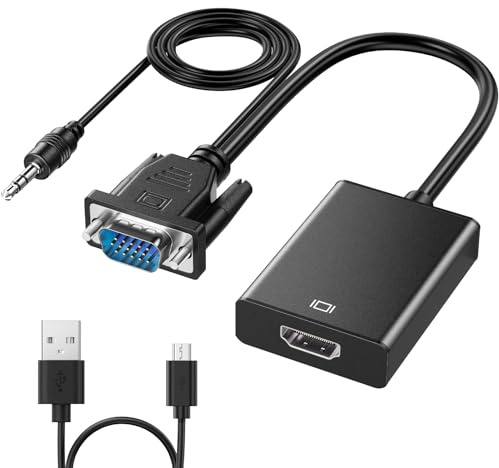 NEUTYPECHIC Adapter, Buchse Stecker mit Audio, Adapter VGA HDMI 1080p, VGA Buchse für Computerhost, Laptop, Alles in Einem, HDMI Stecker für Monitor,Fernseher,Projektor,25CM