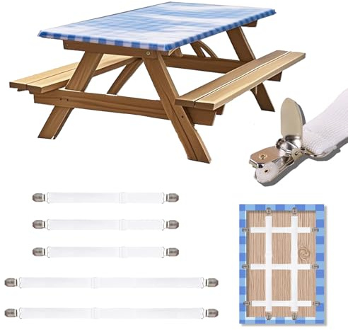 CHACROC Tischdeckenklammern Outdoor für Dicke Tischplatten, Tischdeckenhalter Tischdeckenbeschwerer Betttuchspanner Verstellbar für Dicke Tische, Restaurant, Gartentisch & Picknick - Weiße