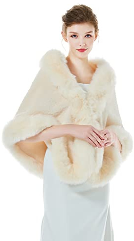BEAUTELICATE Kunstpelz Schal Stola Bolero Damen Für Frauen Hochzeit Abend Braut Brautschal Brautstola (Champagner, Einheitsgröße)