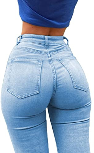 ORANDESIGNE Damen Stretch Hose mit Hoher Taille Jeggings Stretch Hose Push Up Jeans Mode Taschen Knöpfen Skinny Push Up Po Lang Hose