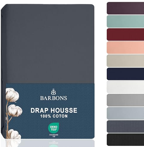 BARBONS Spannbettlaken 180x200cm - 100% Baumwolle Spannbetttuch Oeko-TEX Zertifiziert Bettlaken Jersey Bettwaren und Bettbezug für Boxspringbett und Dicke Matratzen bis 27 cm - Dunkelgrau 180 x 200