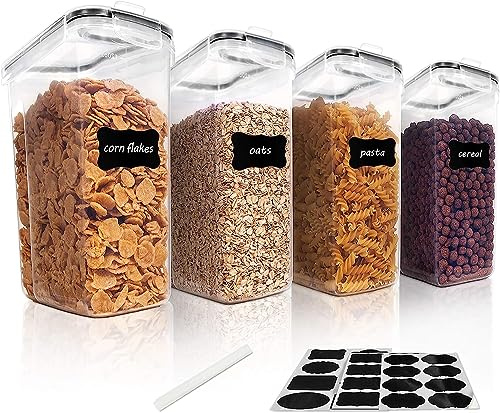Vtopmart 4L Vorratsdosen Set, 4er Luftdicht Lebensmittelbehälter | Behälter mit Deckel für Müsli und Cornflakes, BPA-frei, Mit Schreibstift und Etikett