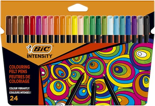 BIC Intensity Filzstifte, zum Malen für Erwachsene und Kinder, in 24 auswaschbaren Farben, mit stabiler Spitze, im Karton Etui