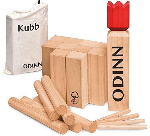 Toyfel Kubb Wikinger Spiel Holz XXL Original Schwedenschach FSC® Holz | Massives Buchenholz Outdoor Wurfspiel Bodenspiele Gartenspiele Spiele für draußen Holzspiel Rasenspiel Erwachsene Odinn