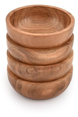 Samhita Kleine Schale aus Akazienholz für Nüsse, Süßigkeiten, Vorspeisen, Snacks, Oliven und Salsa, Esszimmerdekoration, absolut schön, 4 Stück (10,2 x 10,2 x 3,8 cm)