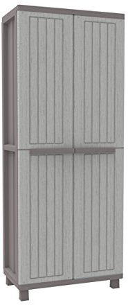 Terry, Jwood 368, Besenschrank mit zwei Türen in Holz-Optik, Innenregal mit 4 Einlegeböden, für den Innen- und Außenbereich/Taubengrau - 68x37,5x170 cm
